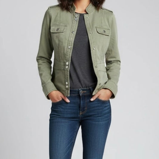 White House Black Market Olive Green Cotton Military Jacket Womens 0
