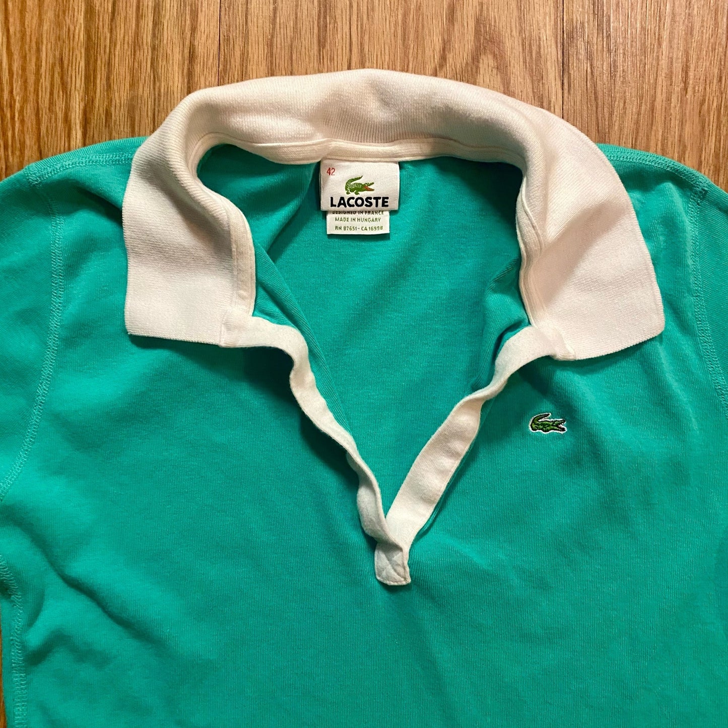 Lacoste Vintage Teal Green Polo Shirt Top Womens 42 Small