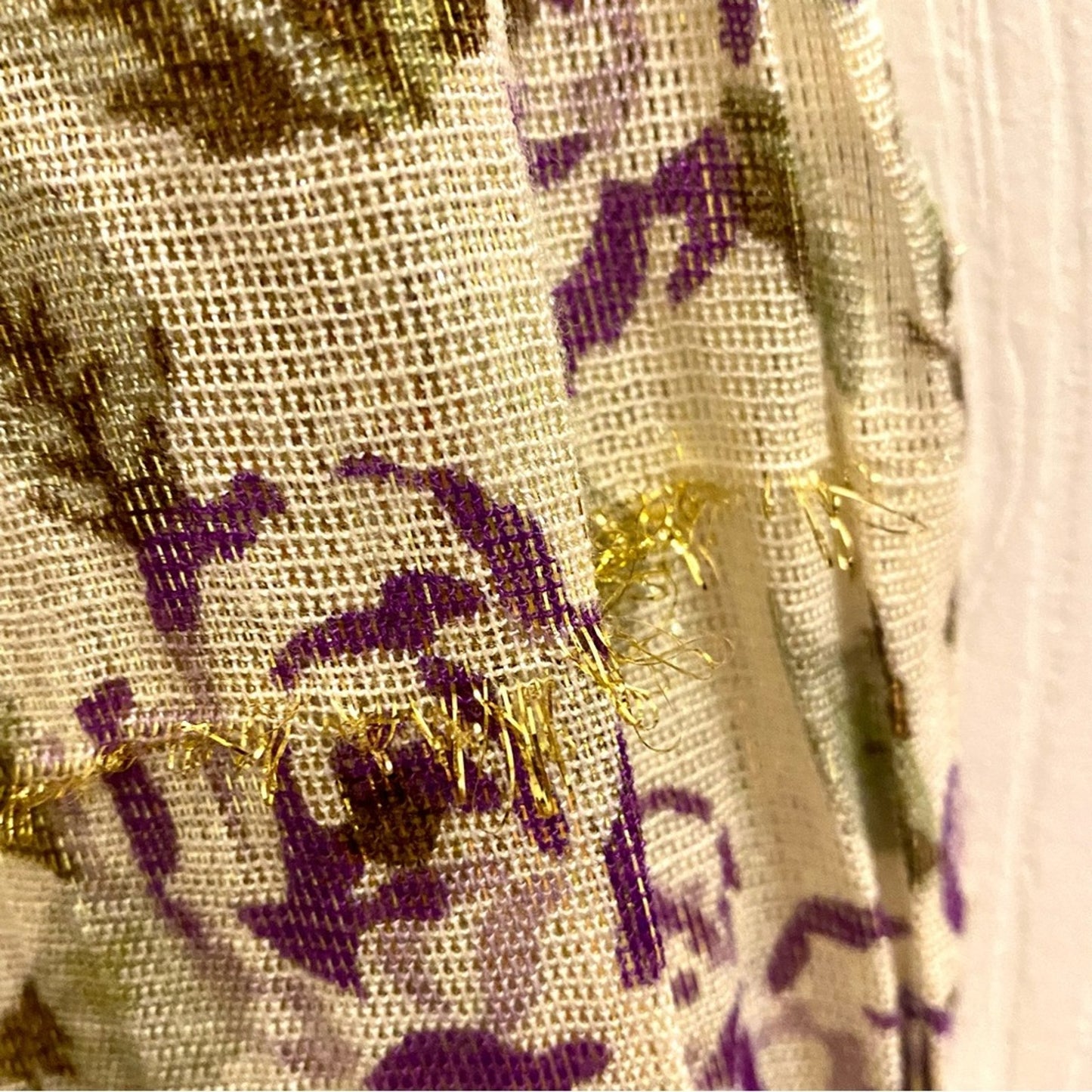 Gold Purple Floral Metallic Tassel Scarf Womens One Size