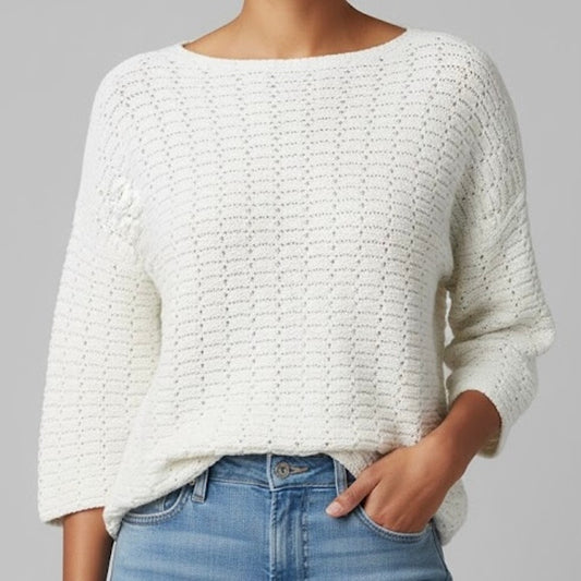 Worlds Apart White Minimalist Knit Sweater Womens Small