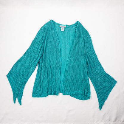Maggie Barnes Teal Green Ribbed Open Cardigan Womens 1X 18 / 20 Plus Size