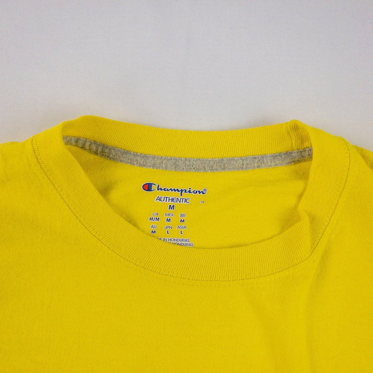 Champion Vintage Bright Yellow Logo Tee Shirt Top Mens Small / Medium