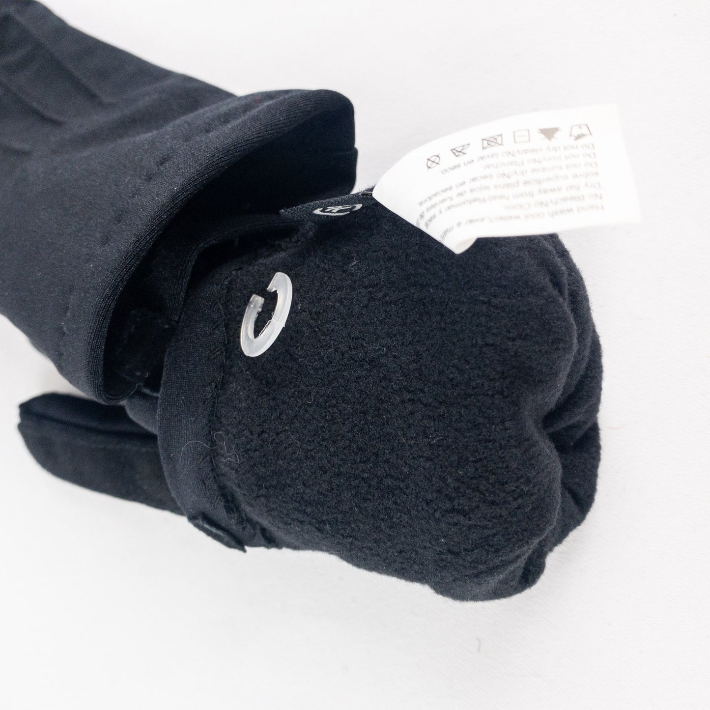 Totes Isotoner Black Leather Patch Nylon Gloves Womens Small 6