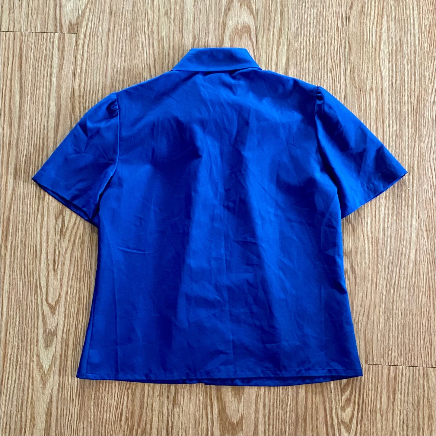 Judy Bond Vintage Blue Button-up Bow Blouse Womens 12 Petite