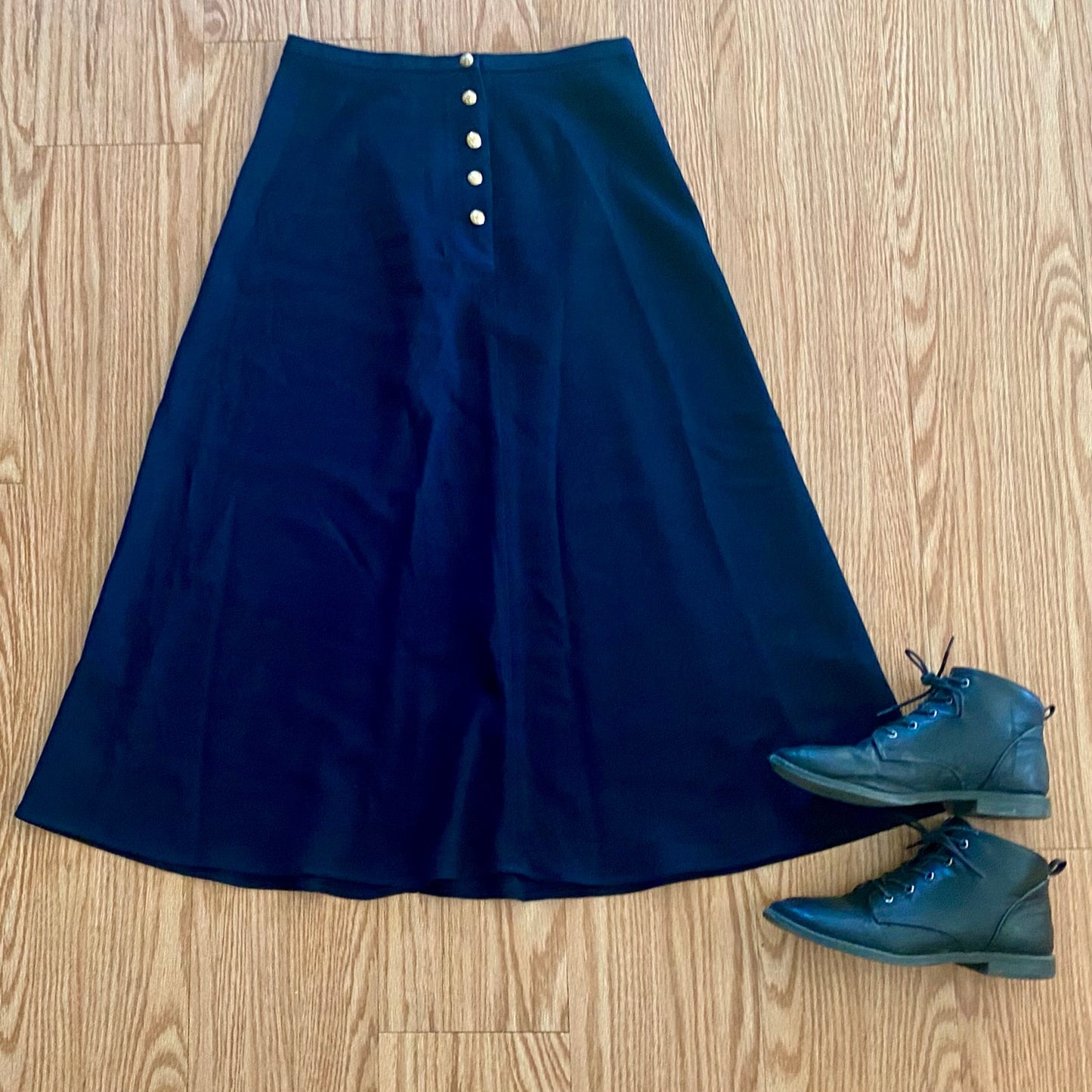 Lauren Ralph Lauren Vintage Navy Blue High Rise Wool Midi Skirt Womens 12 Petite