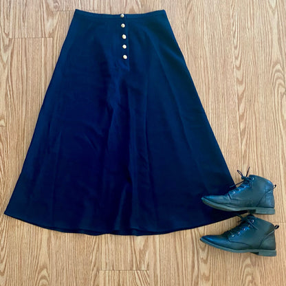 Lauren Ralph Lauren Vintage Navy Blue High Rise Wool Midi Skirt Womens 12 Petite