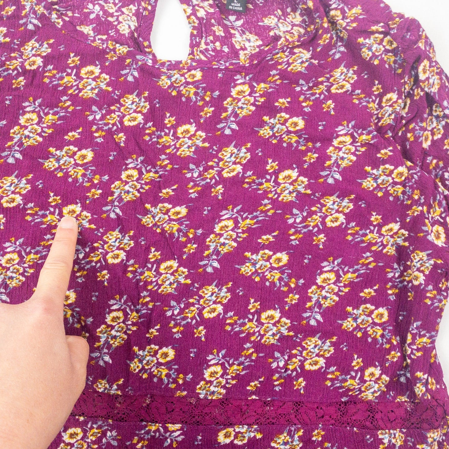 Suzanne Betro Purple Floral Boho Peasant Blouse Womens Large