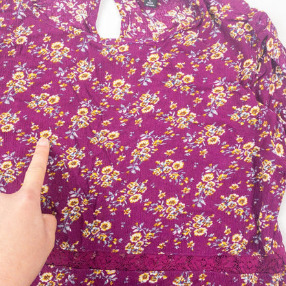 Suzanne Betro Purple Floral Boho Peasant Blouse Womens Large