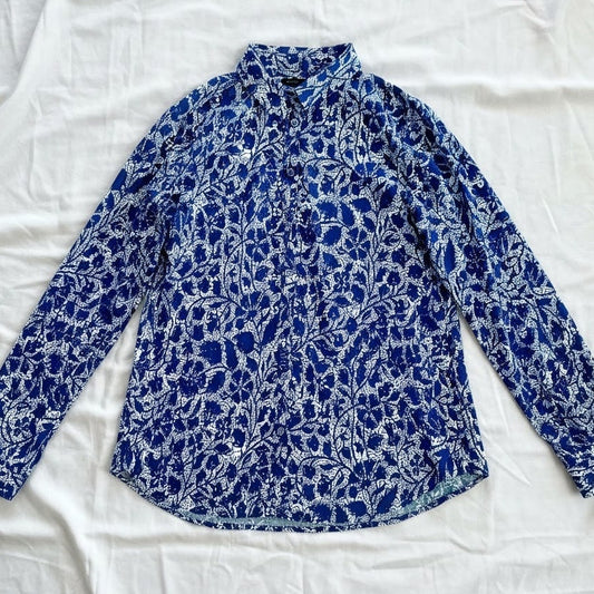 Ann Taylor Blue Teal Floral Button Shirt Womens Medium