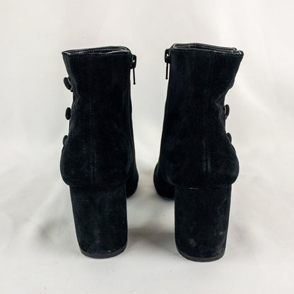 Nine West KerryLeeo Black Suede Button Ankle Booties Boots Womens 8.5
