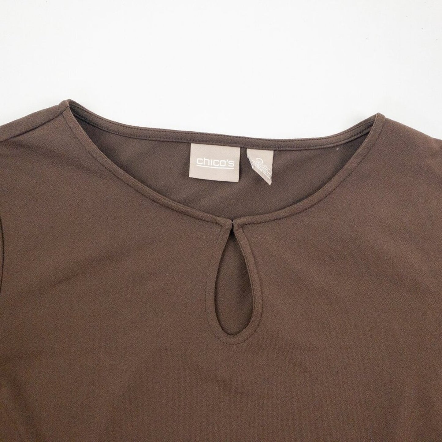 Chicos Brown Keyhole Bell Sleeve Blouse Womens 0 Small