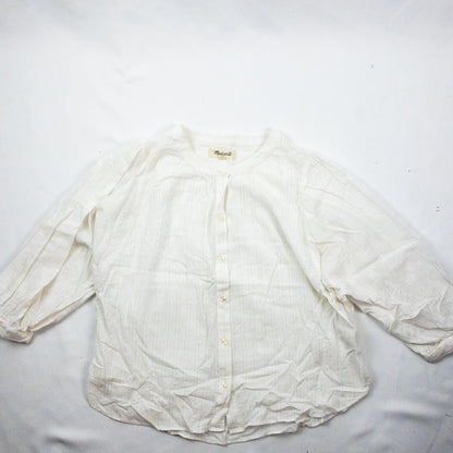 Madewell White Metallic Silver Striped Blouse Womens Small
