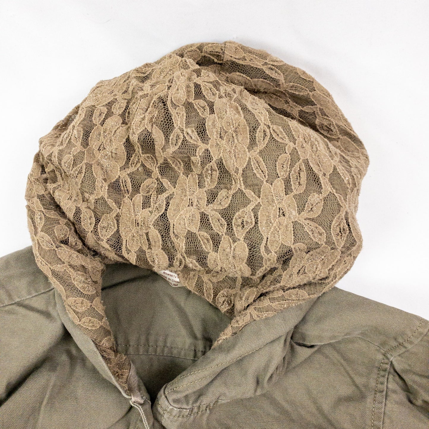 All Access Olive Green Lace Cargo Jacket Hooded Outerwear Womens Small