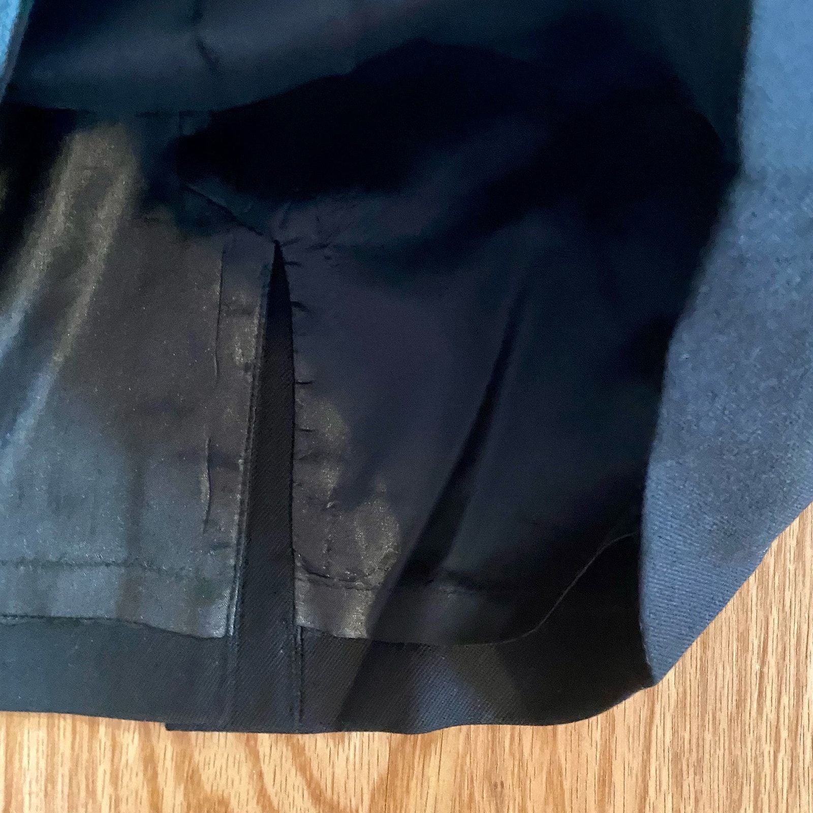 Pendleton vintage navy pencil skirt laid flat showing front and back views with tags and seams details image 3