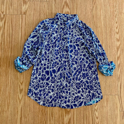 Ann Taylor Blue Teal Floral Button Shirt Womens Medium