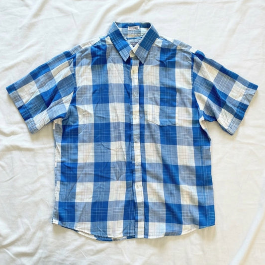 Wedgefield Vintage Blue Plaid Short Sleeve Button-down Shirt Mens Large