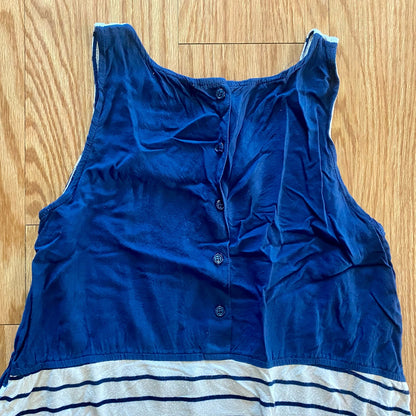 Pink Rose Blue Striped Sleeveless Mini Shirt Dress Womens Large