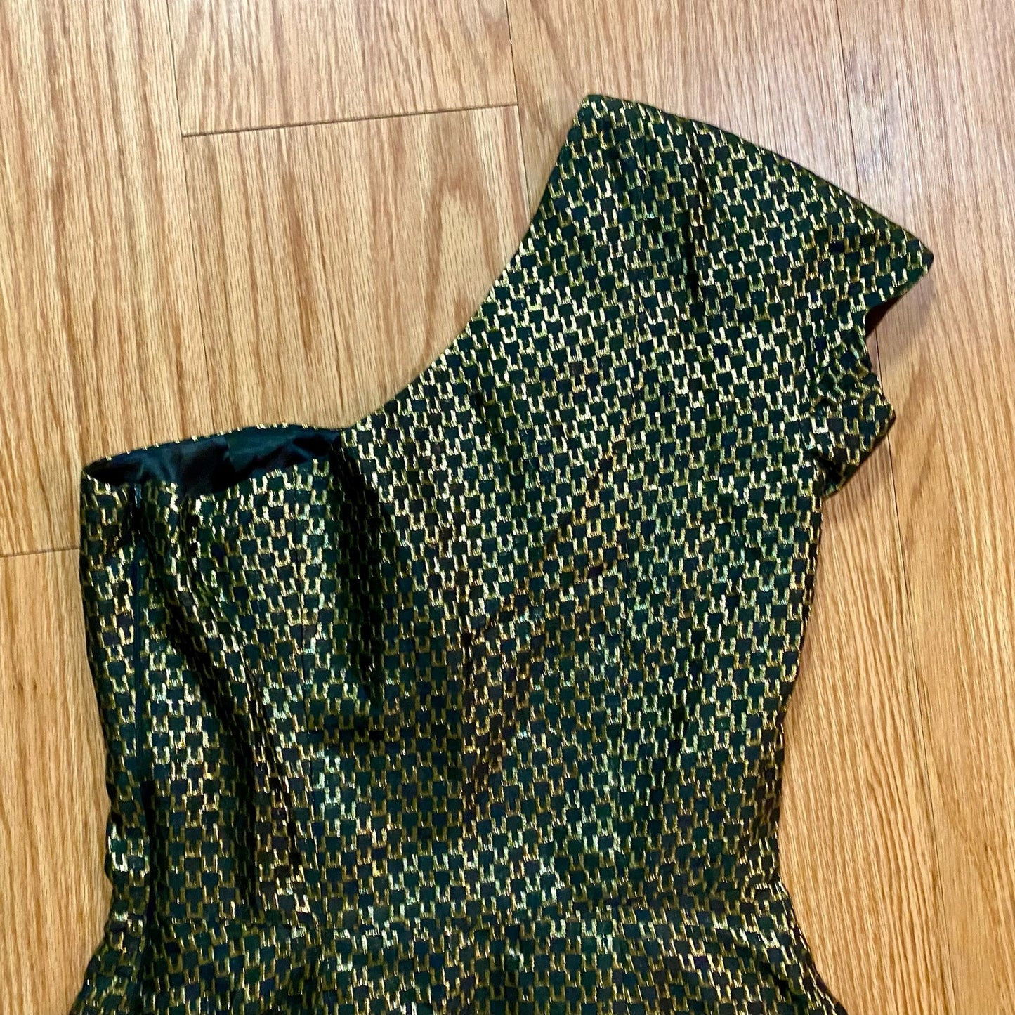 French Connection One Shoulder Gold Metallic Mini Cocktail Dress Womens 6
