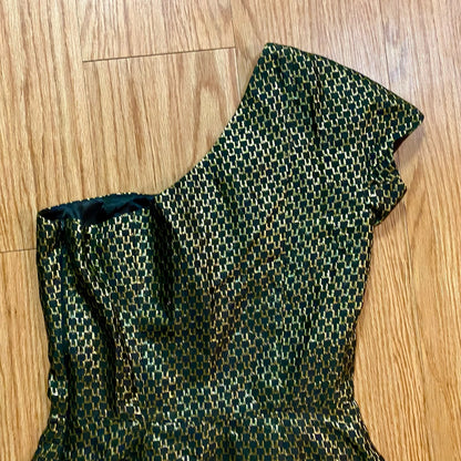 French Connection One Shoulder Gold Metallic Mini Cocktail Dress Womens 6