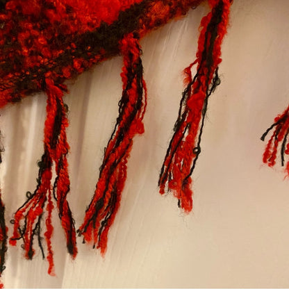 Classic Red & Black Buffalo Plaid Tassel Scarf Unisex Womens One Size
