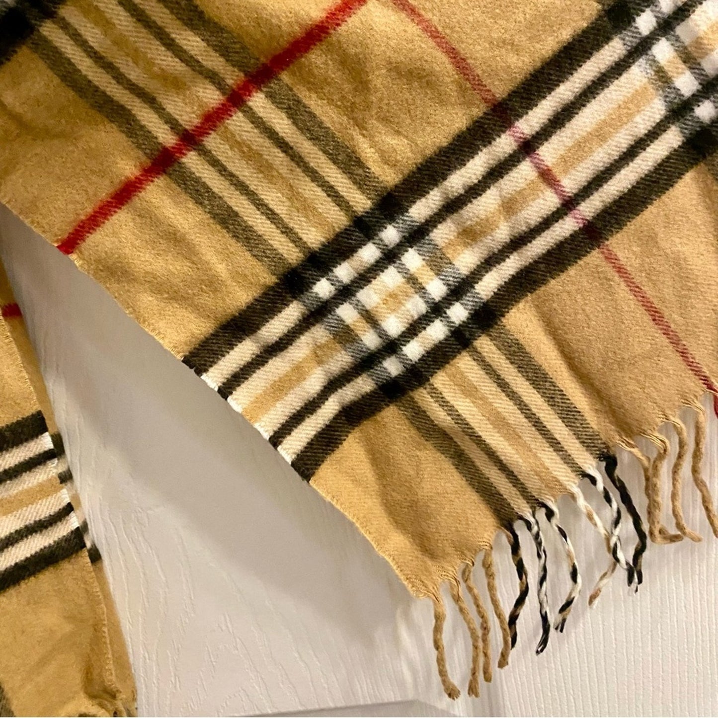 Classic Cream Tartan Plaid Tassel Scarf Unisex Womens One Size