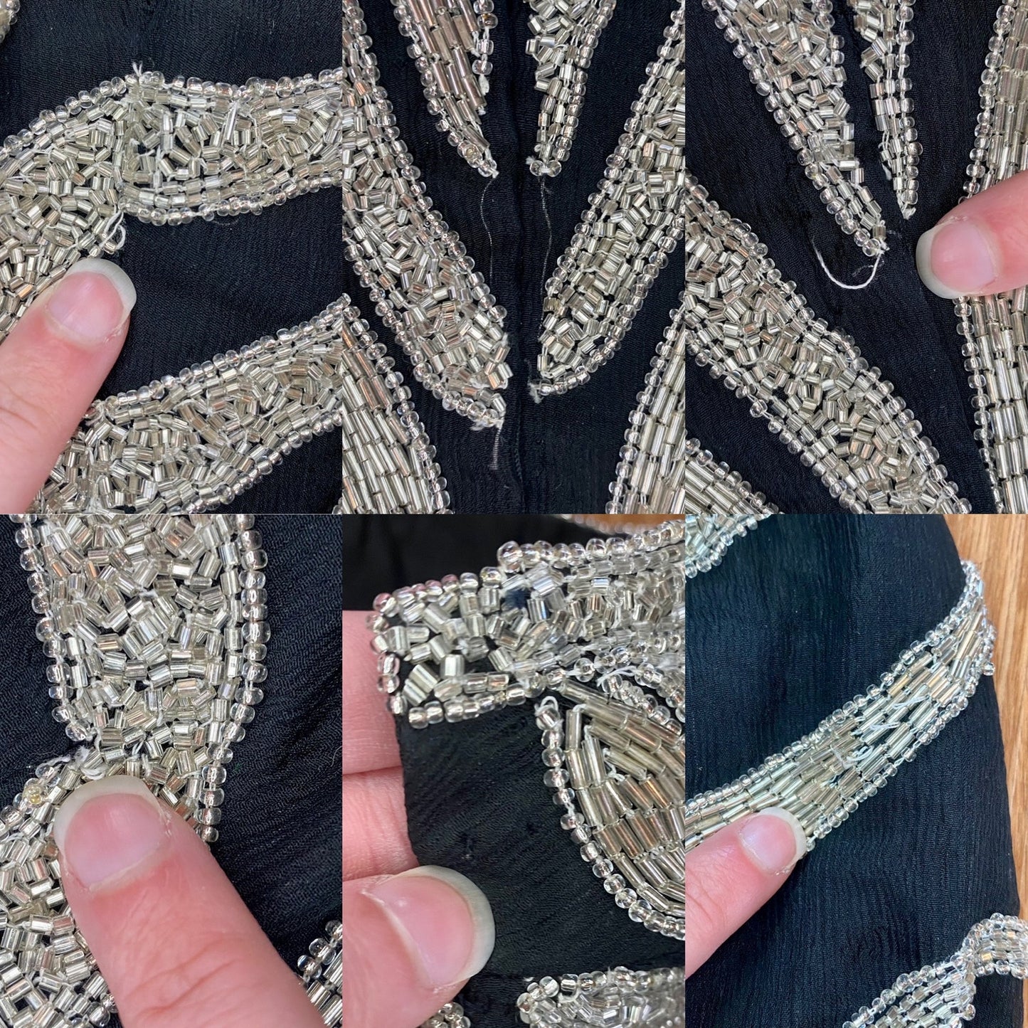 Vintage 1980s Black Beaded Silk Long Maxi Evening Gown Womens Medium