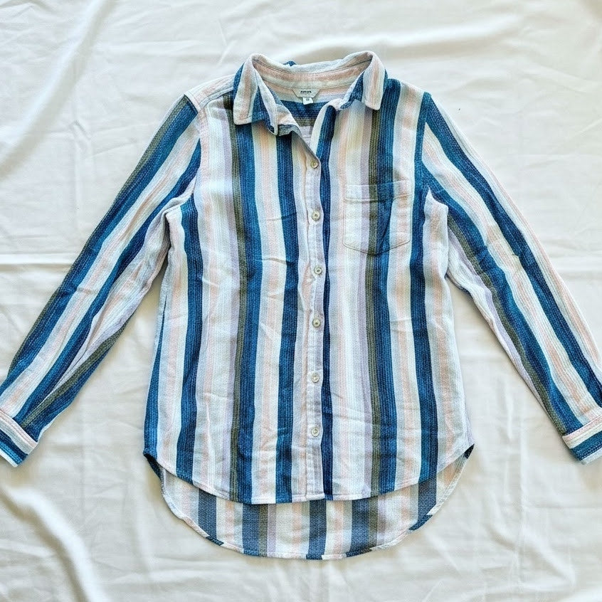 Sonoma Multicolor Striped Blue Cotton Button-up Shirt Blouse Womens Medium