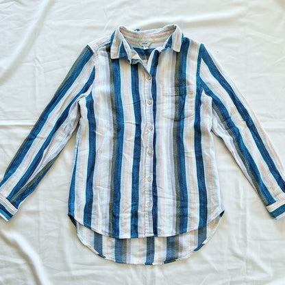Sonoma Multicolor Striped Blue Cotton Button-up Shirt Blouse Womens Medium