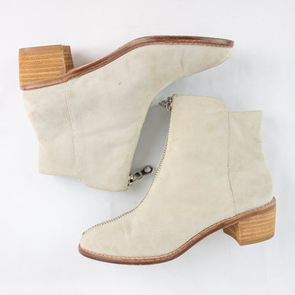 Anthropologie Matiko Mylvia Tan Suede Front Zip Ankle Boots Womens 6