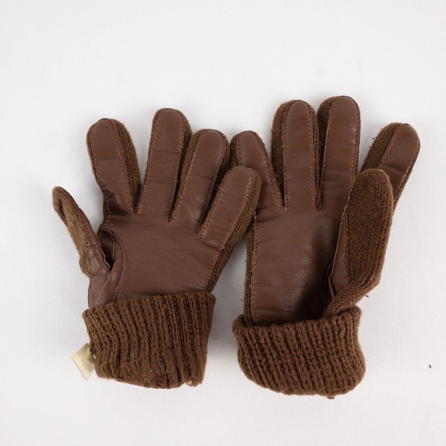 Aris Vintage Brown Knit Fabric Vinyl Patch Gloves Womens One Size