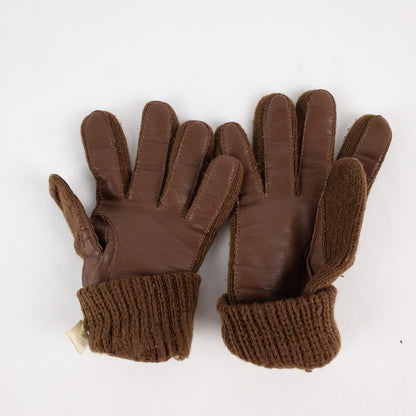 Aris Vintage Brown Knit Fabric Vinyl Patch Gloves Womens One Size