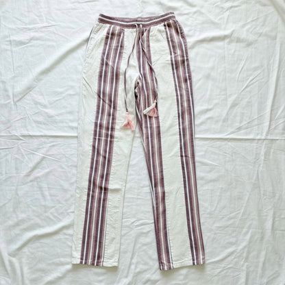 Cherry Paris Striped Pink & White Drawstring Lounge Pants Womens Medium