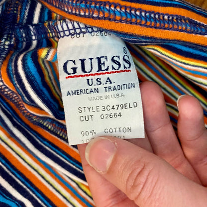 Guess Y2k Blue Orange Striped Cropped Tee Shirt Youth XLarge Womens Small/Medium