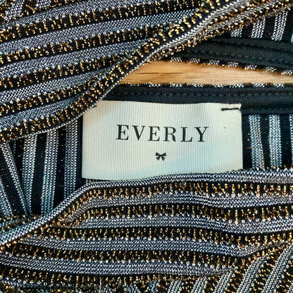 Everly Gold Metallic Stripe Mini Shift Dress Womens Small