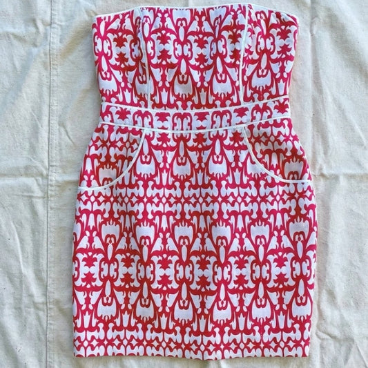 Laundry by Design Brocade White & Pink Strapless Sheath Dress Womens 10