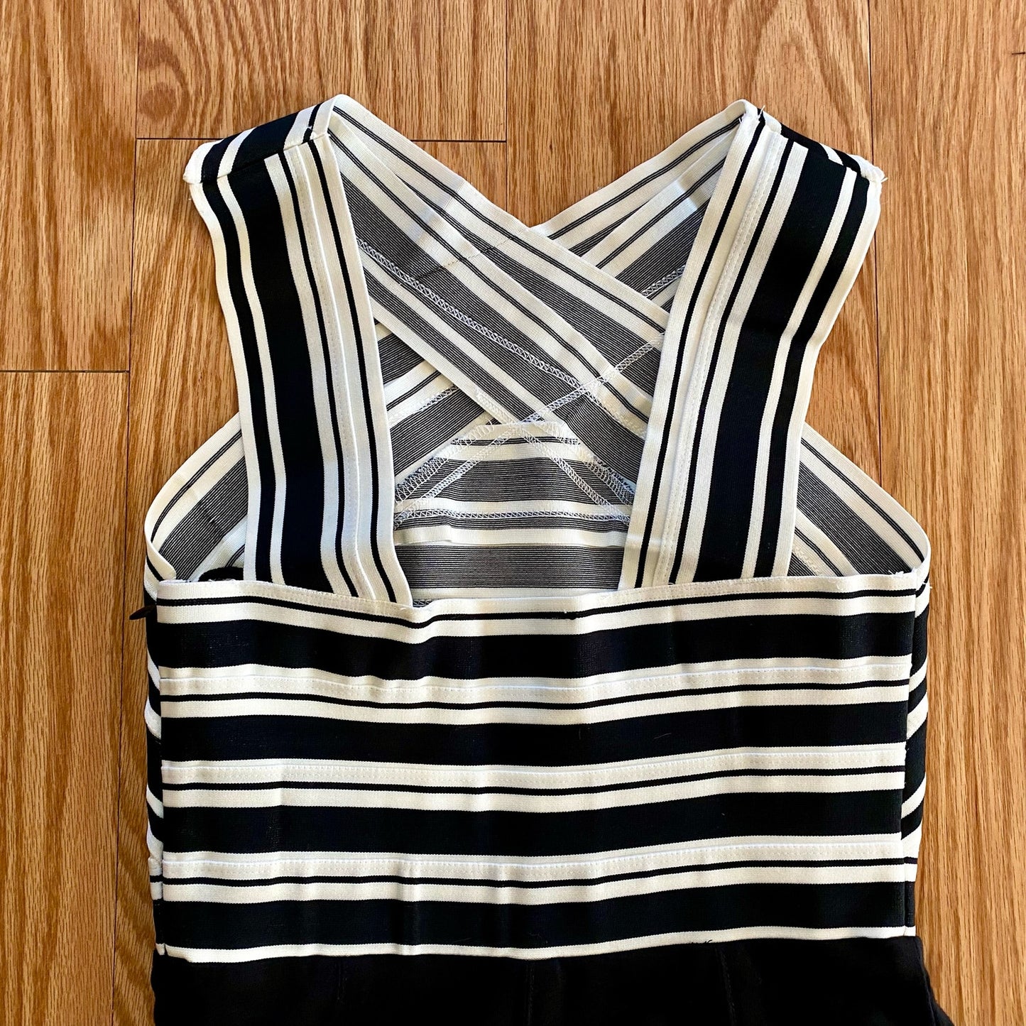 Anthropologie Maeve Black White Crosswise Stripe Fit & Flare Mini Dress Womens 6