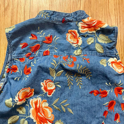 Beige by ECI Blue Floral Embroidered Dress Womens 8