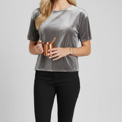 Matilda Jane’s Good Hart Parthenon Velour Cropped Shirt Gray Womens Medium