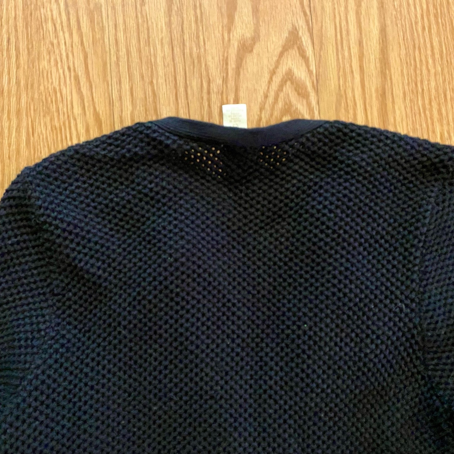 Chicos Black Knit Fringe Leather Cardigan Jacket Womens Small