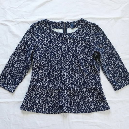 J Crew Black Peplum Lace Blouse Top Womens Medium