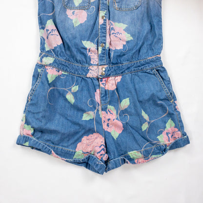Anthropologie Pins and Needles Blue Jean Printed Floral Romper Womens Medium