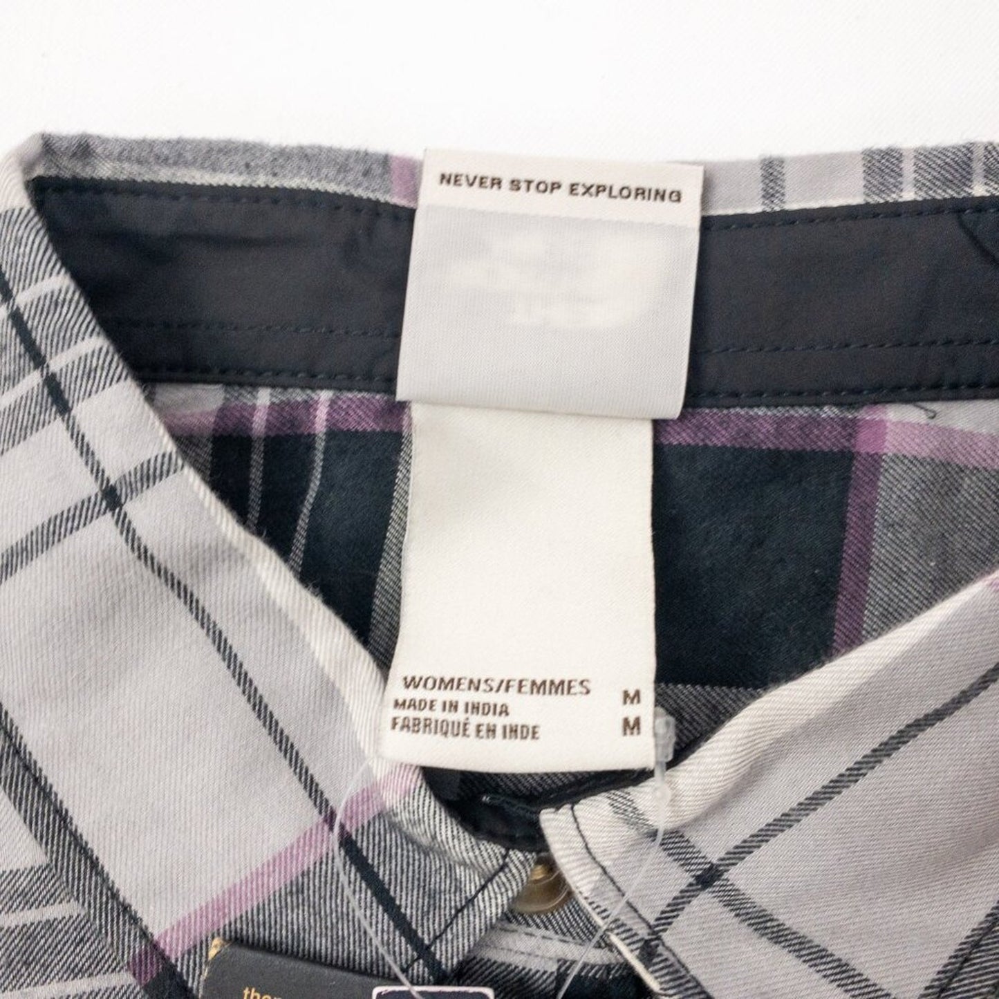 The North Face Berkeley Gray Plaid Organic Cotton Flannel Shirt Womens Medium