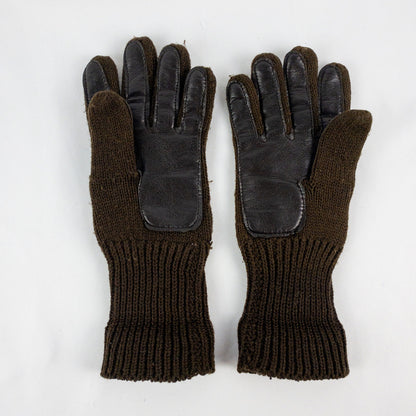 Interpur Vintage Brown Knit Fabric Vinyl Patch Gloves Womens One Size