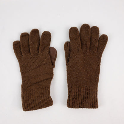 Aris Vintage Brown Knit Fabric Vinyl Patch Gloves Womens One Size