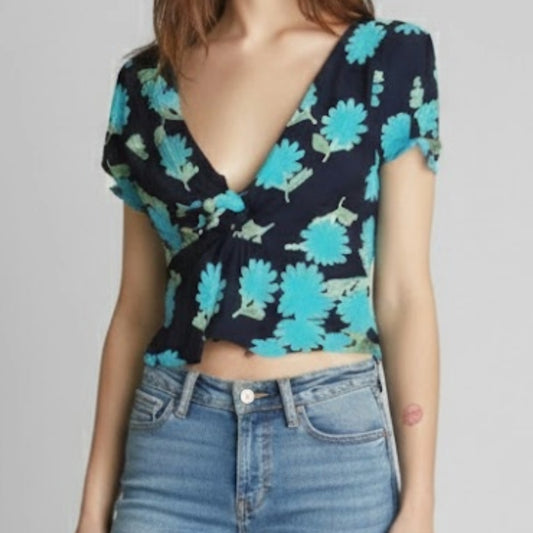 Zara Black Floral Daisy Peplum Blouse Top Womens Small
