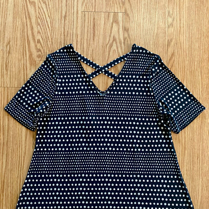 Chicos Black White Polka Dot Cross Back Shift Dress Womens 3 XLarge