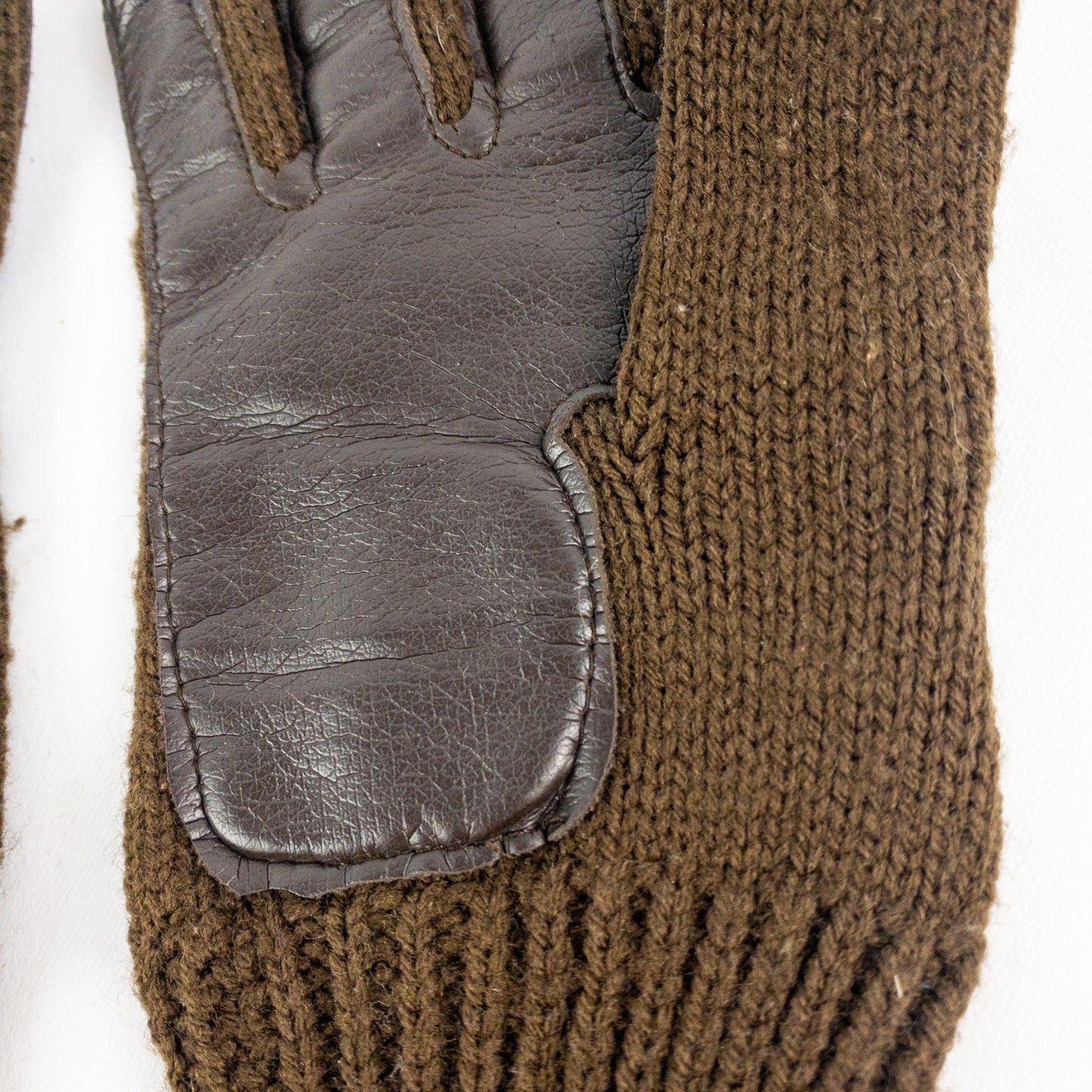 Interpur Vintage Brown Knit Fabric Vinyl Patch Gloves Womens One Size
