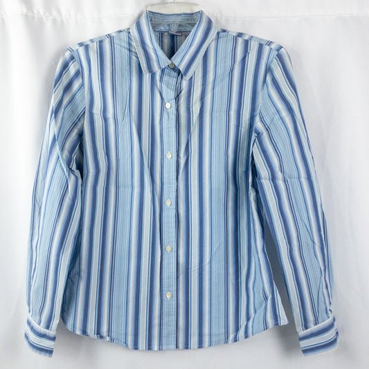 GH Bass & Co Blue White Striped Button Blouse Shirt Womens Medium