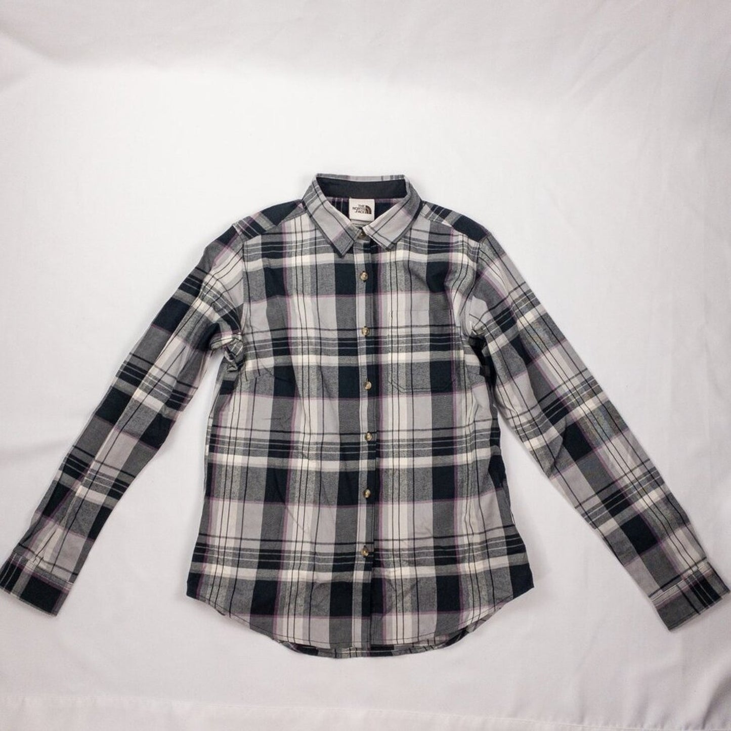The North Face Berkeley Gray Plaid Organic Cotton Flannel Shirt Womens Medium