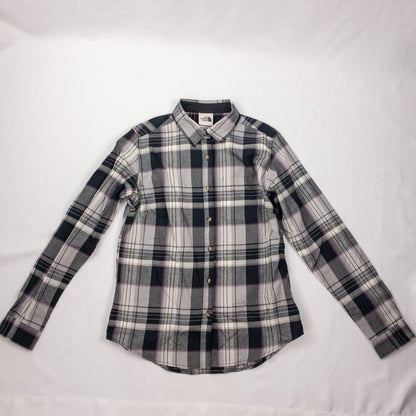 The North Face Berkeley Gray Plaid Organic Cotton Flannel Shirt Womens Medium
